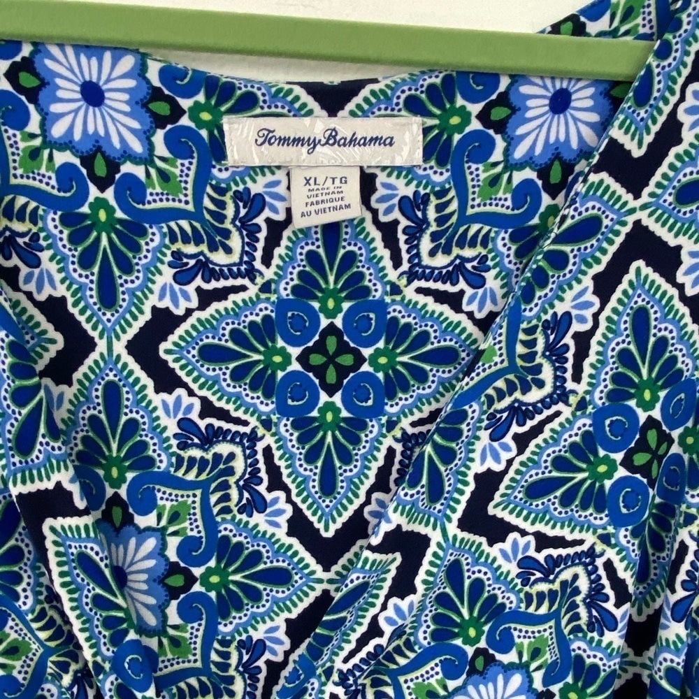 Tommy Bahama Nassau Print Tassel Jumpsuit Rouched Wide Leg Sz XL Stretch Resort - Picture 6 of 15